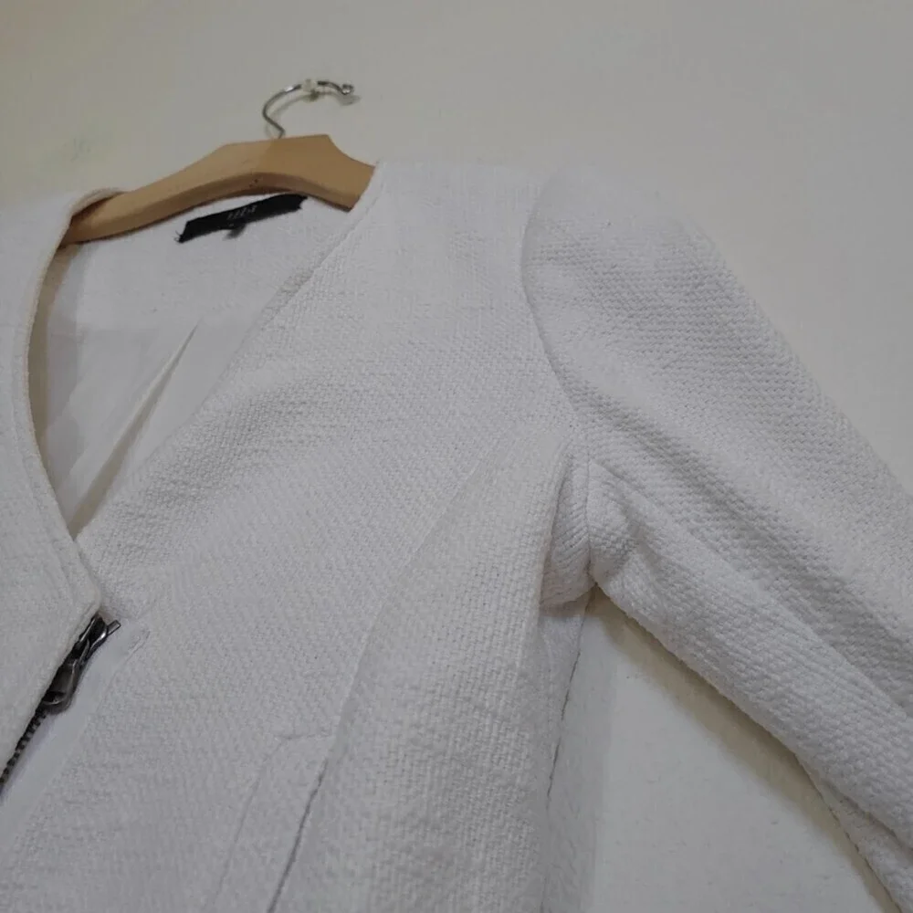 TIBI NY 100% Cotton Cropped Asymmetrical Knit Moto Jacket White 6 Quirt Luxury